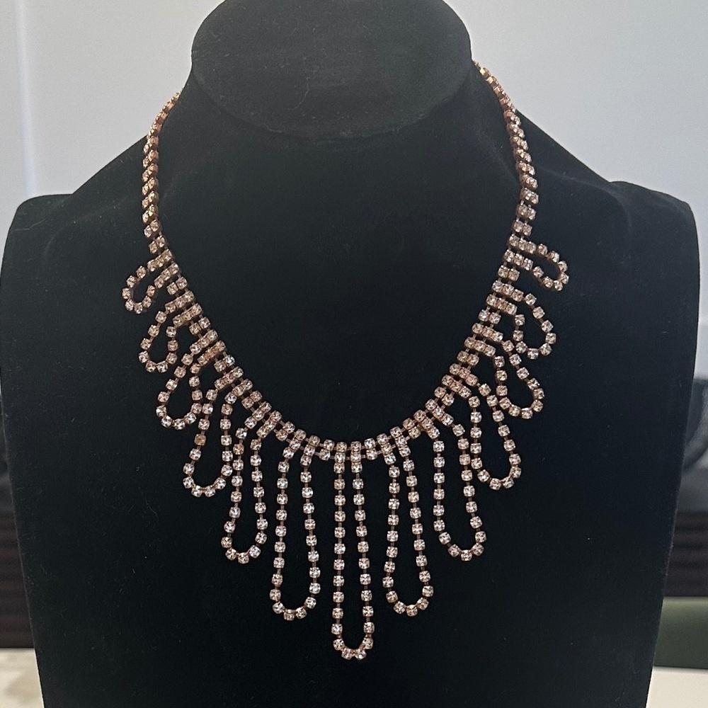 TOVA - Luxe Cinnamon Patina Crystal Fringe Statement Necklace